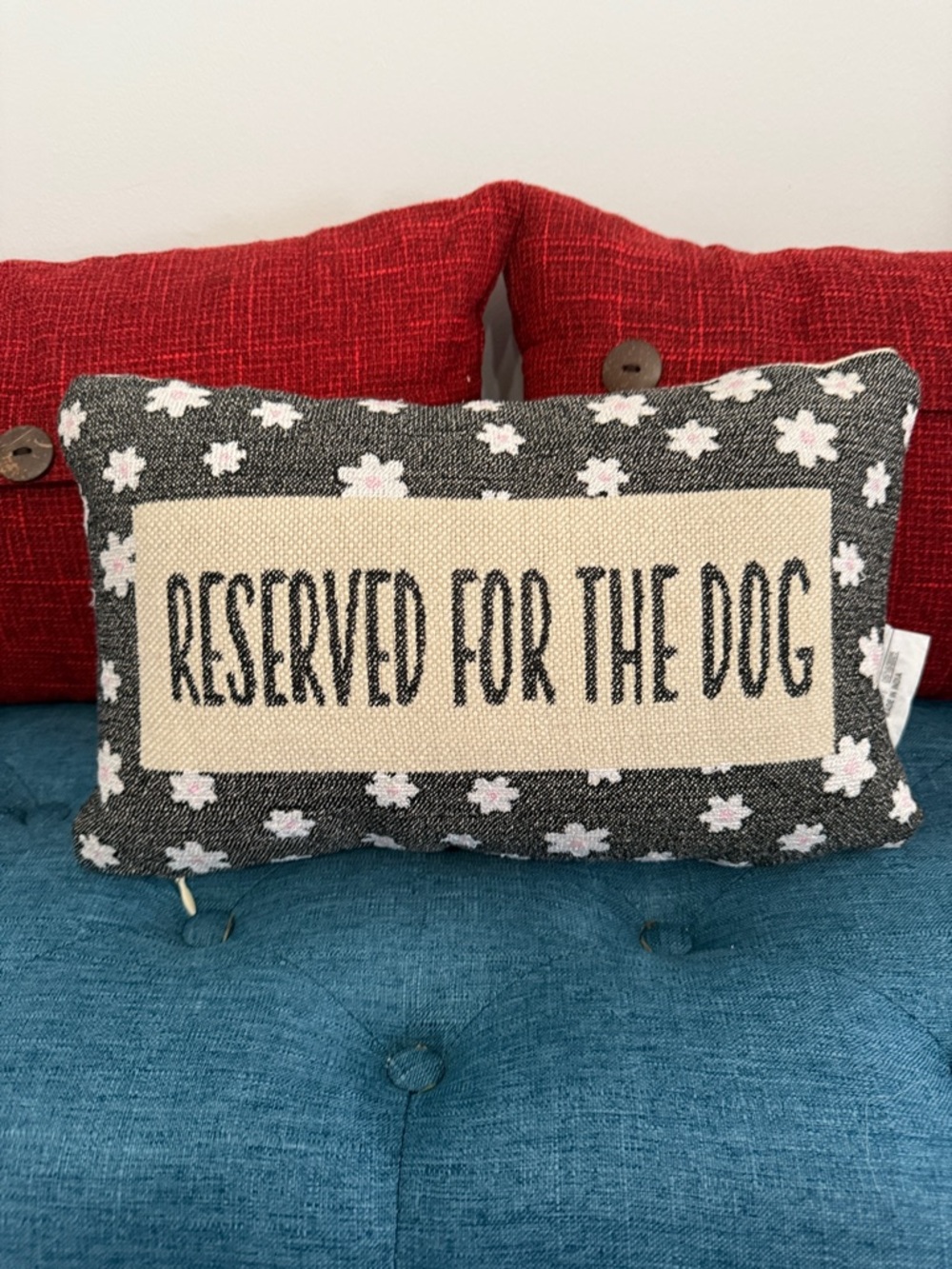 Reserved For The Dog-Black, Cream, Pink Floral Accent Pillow